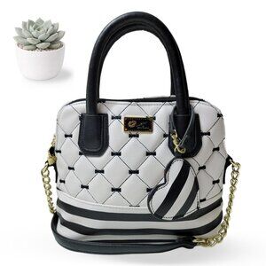 Betsey Johnson Luv Betsey Bow Quilted Satchel Crossbody Bag Black White
